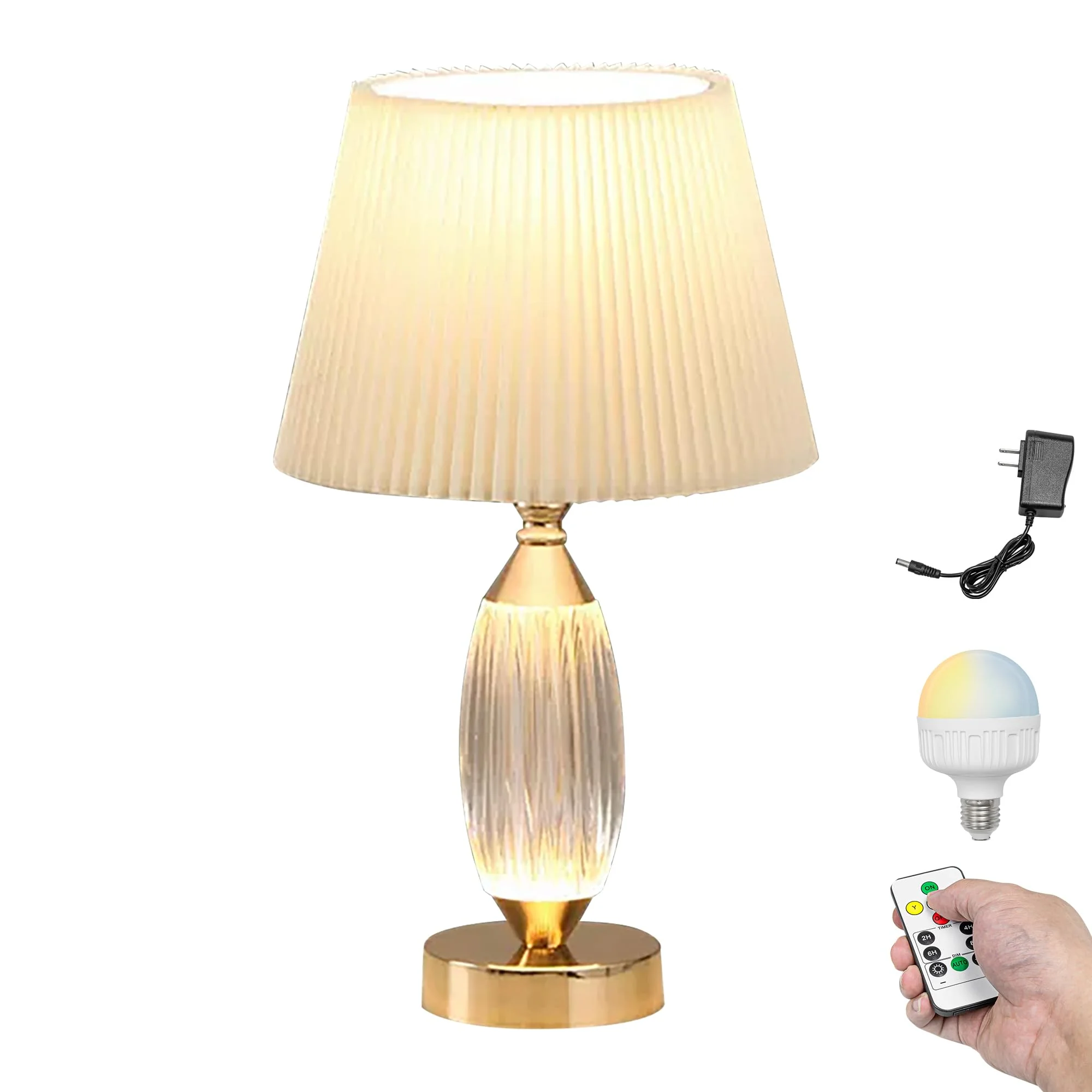 Kiven Cordless Table Lamp, Dimmable LED Desk Lamp with Flaxen Barrel Fabric Lampshade, Farmhouse Rechargeable Nightstand Lamp for Reading Home Decor Bedside Side Table,1-Light