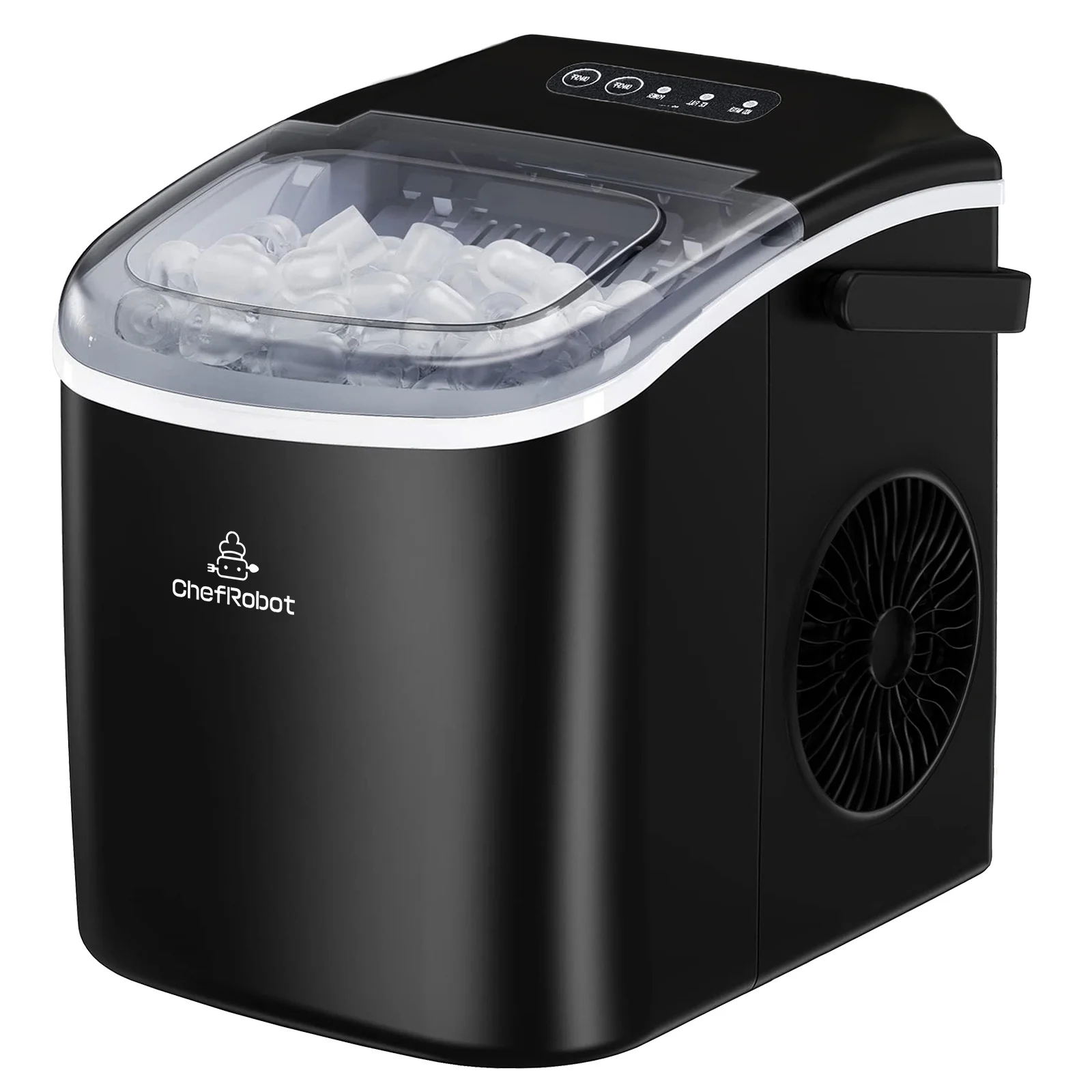 ChefRobot Ice Maker Countertop, Self-Cleaning Ice Maker with Ice Scoop and Basket, Make 26.5 lbs Ice in 24 Hrs, 9 Ice Cubes Ready in 6-8 Mins, Black