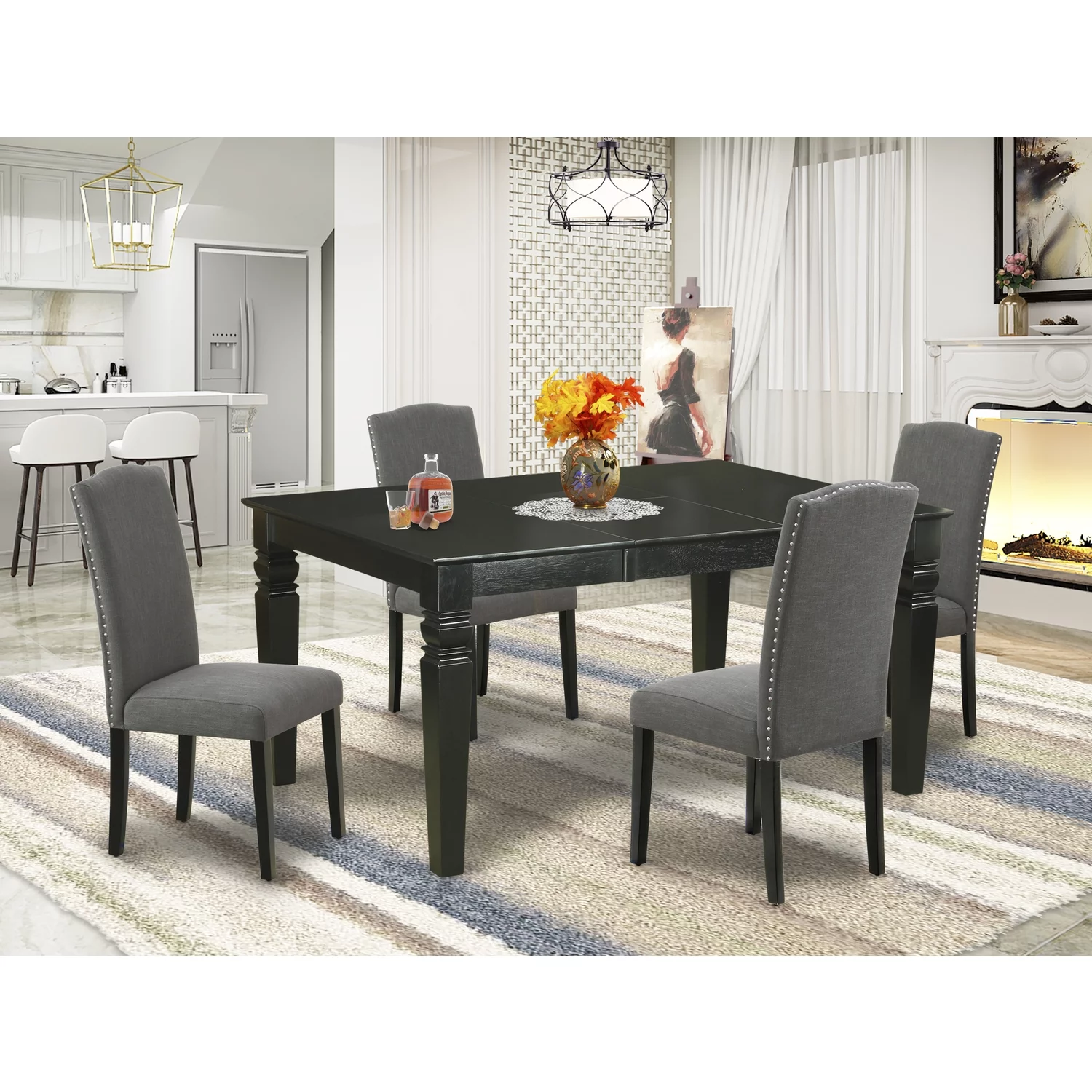 East West Furniture Weston 5-piece Wood Dining Set in Black/Dark Gotham Gray