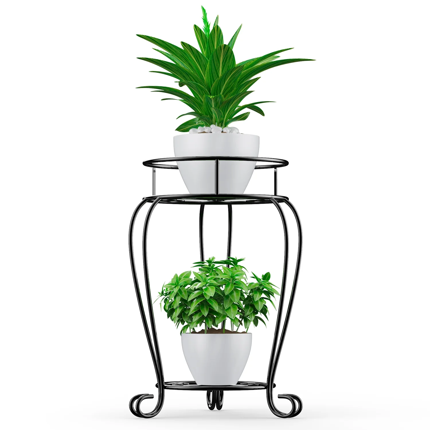 FOUKUS Plant Stand Indoor: 2 Tier Tall Metal Rust-Proof Iron Flower Stands for Garden, Patio,Living Room Balcony and Corner, Indoor and Outdoor-Black