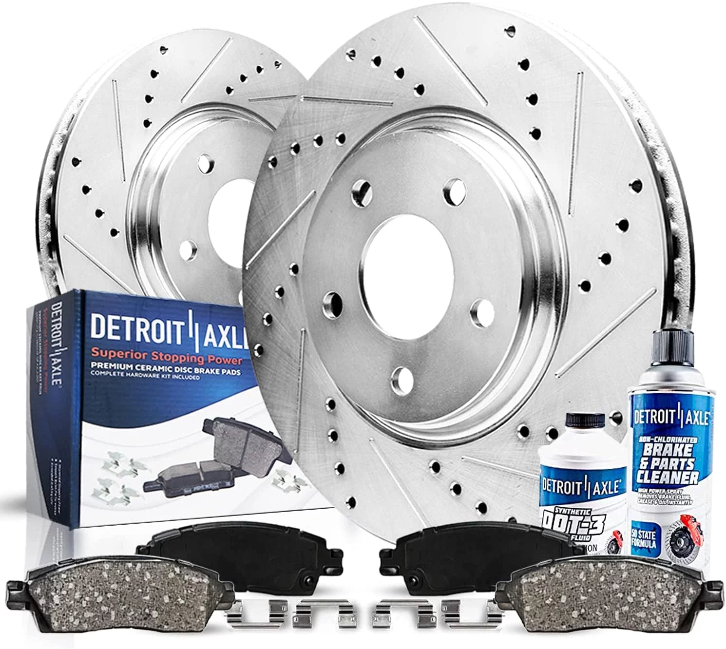 Detroit Axle - Front Brake Kit for Chrysler 300 Dodge Challenger Charger Magnum Replacement Drilled and Slotted Disc Brake Rotors and Ceramic Brakes Pads