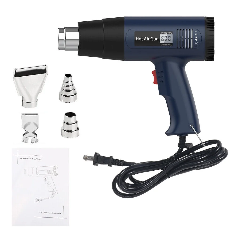 Paddsun Heat Gun Electric 2000W Hot Air Gun Dual Temperature LCD Display 4 Nozzles