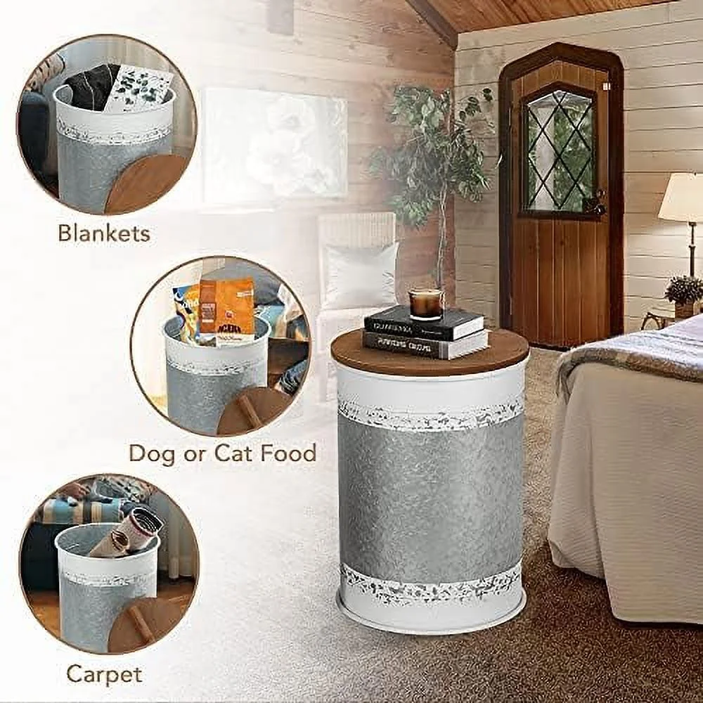 ZFGSUIJN Rustic  Ottoman Seat Stool  Farmhouse    Antique Galvanized Metal End  Box Bin with Square Wooden Lid （Square&Galvanized）