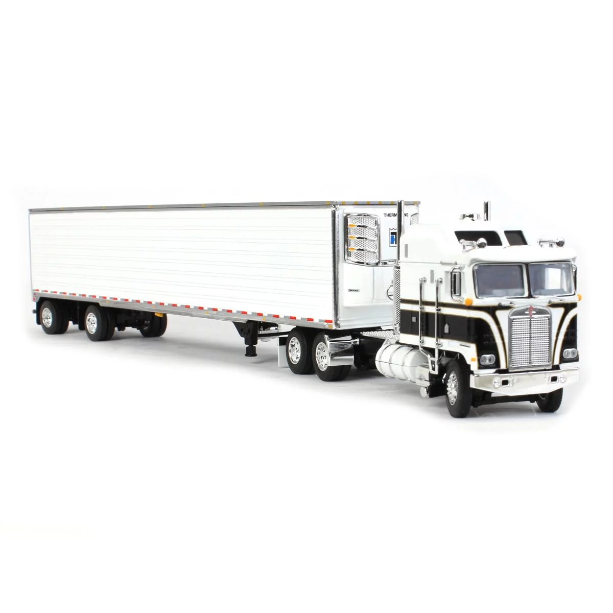 First Gear 1/64 Black & White Kenworth K100 Aerodyne Long Frame w/ White Reefer Trailer, DCP by First Gear, 60-1558