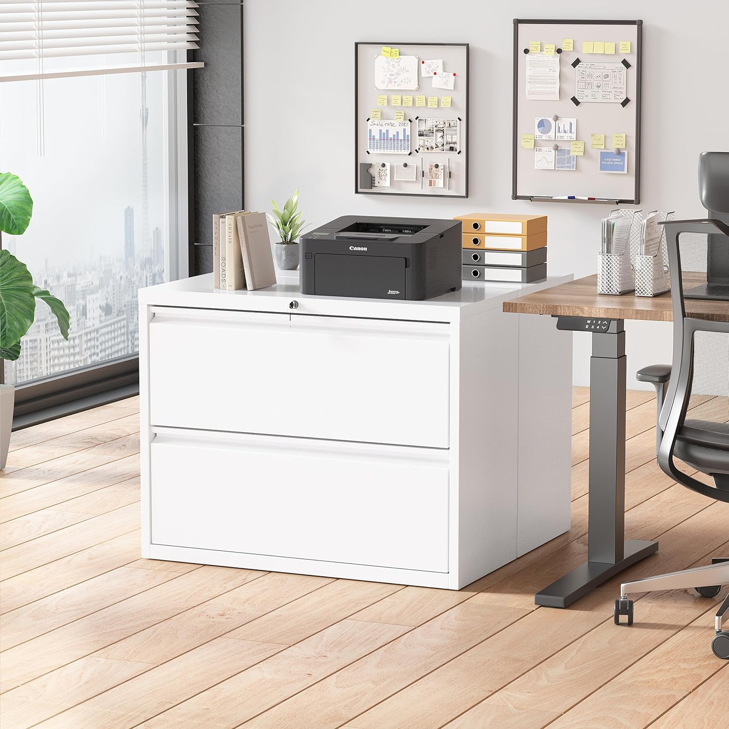 Metal Lateral File Cabinet with Lock, 2 Drawer File Cabinet, White Filing Cabinet with Lock, Two Drawer File Cabinet for Home Office/Legal/Letter/A4, Lockable File Cabinets for Hanging File