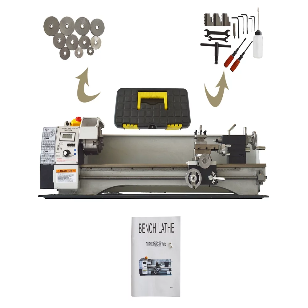 Mini Metal Bench Lathe Variable Speed Precision Inch Instrument Machine Threaded Version WM210V 1100W 8