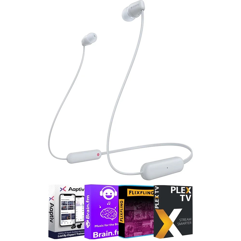 Sony WI-C100 Wireless In-Ear Headphones, White with Tech Smart USA Audio Entertainment Essentials Bundle