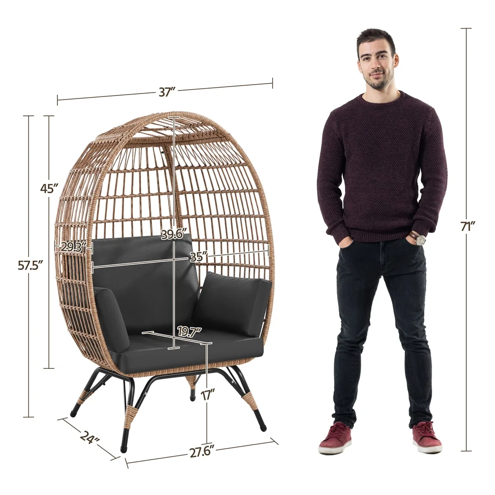 Topeakmart Wicker Egg Basket Lounge Chair with 4 Cushions, Light Brown/Black