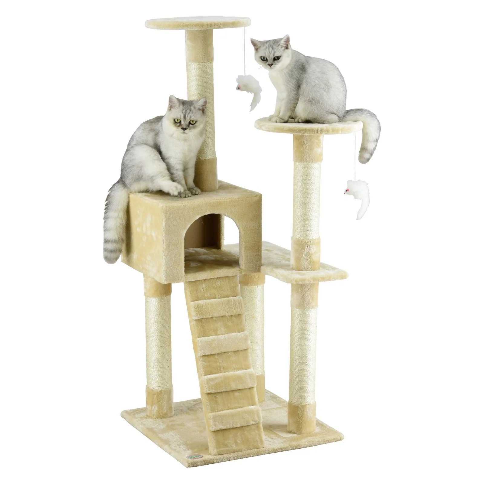 Go Pet Club 52-in Cat Condo & Scratching Post Cat Tree Tower, Beige