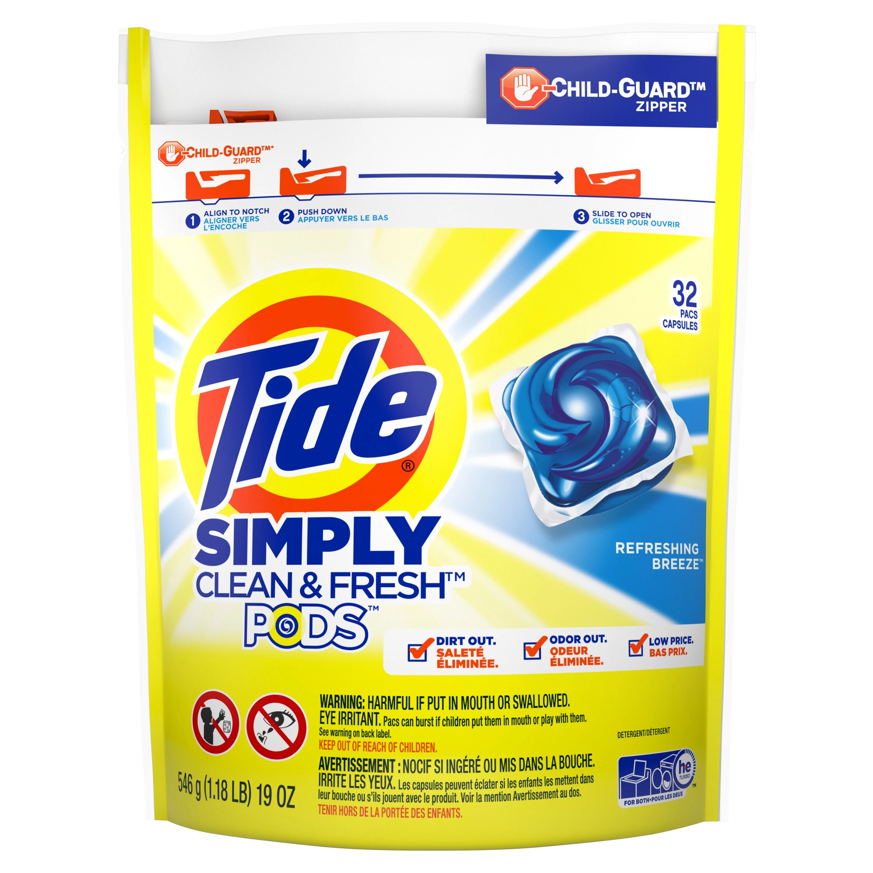 Tide PODS Simply Clean & Fresh, Liquid Laundry Detergent Pacs, Refreshing Breeze, 32 count