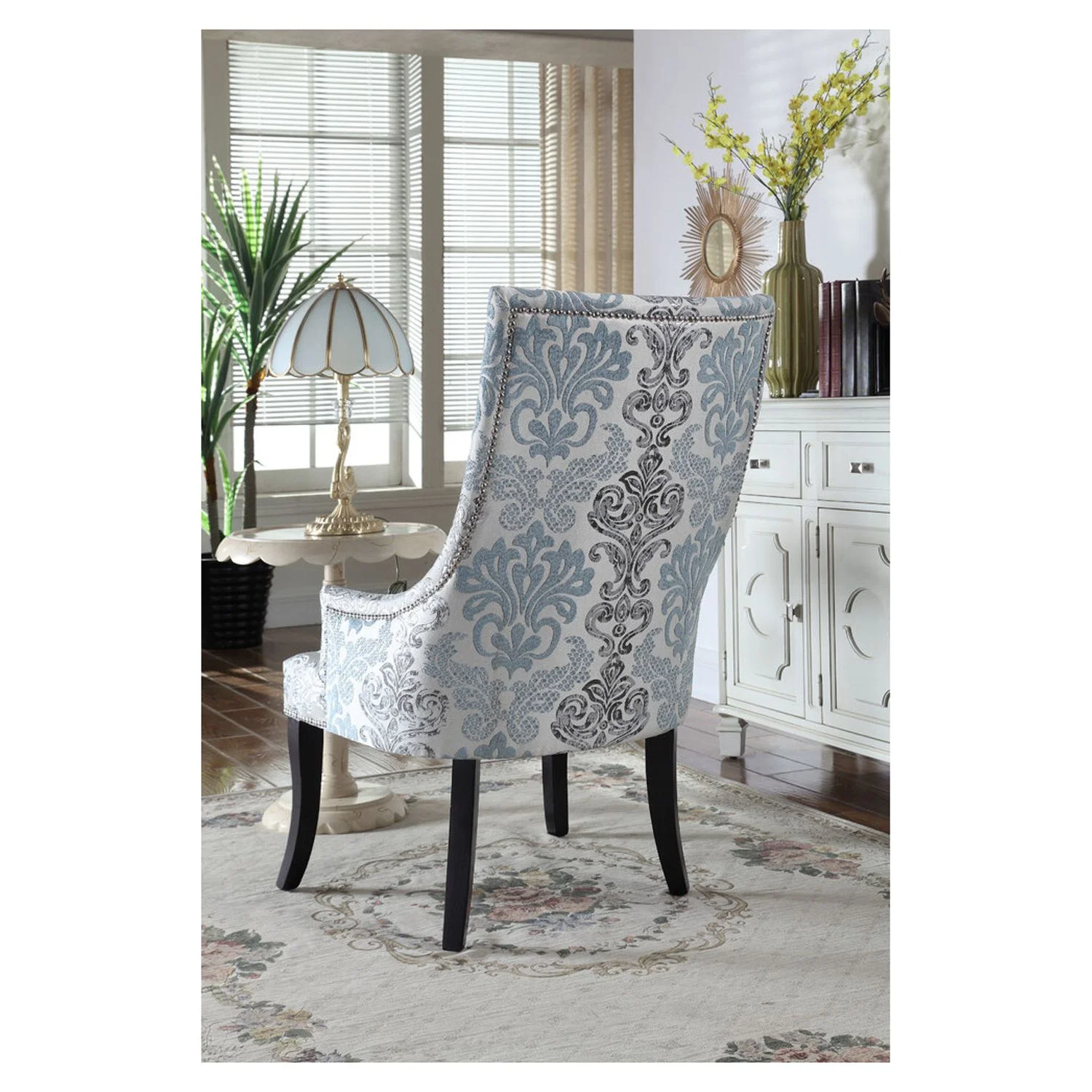 Best Master Audrey Polyester Fabric Upholstered Accent Chair in Teal Gray