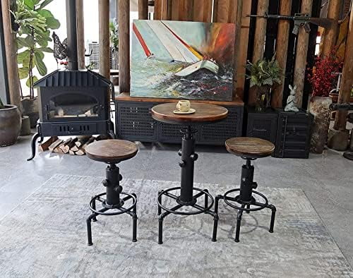 xrboomlife Industrial  Table 32.3"-36.2" Height Adjustable Swivel Round Wood Tabletop 23.7" Dia  Kitchen Dining Office Coffee Bistro Pub Table Fire-Hydrant Designed Table