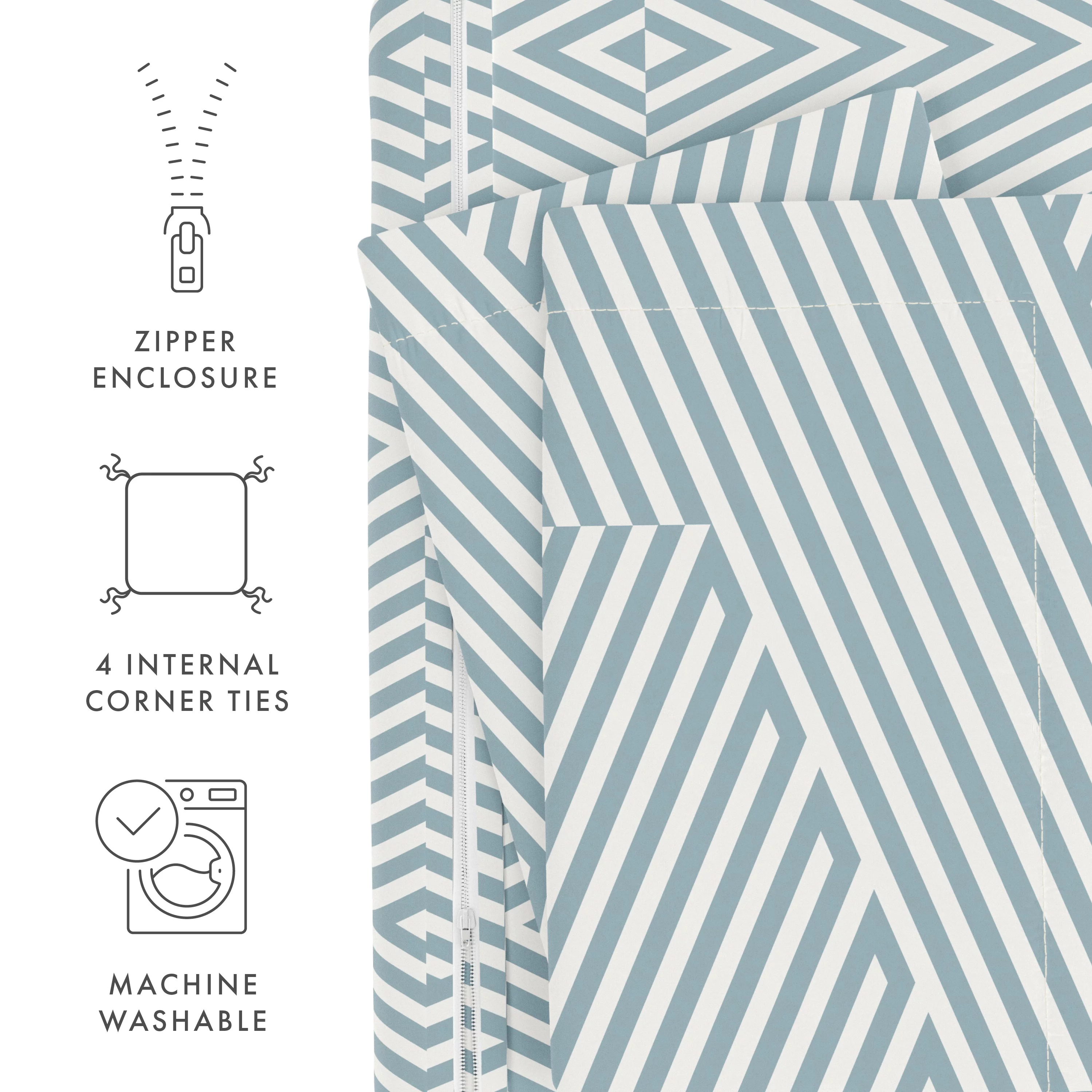 Noble Linens Light Blue Modern Diagonal 3-Piece 3-Piece Duvet Cover Set, Full/Queen