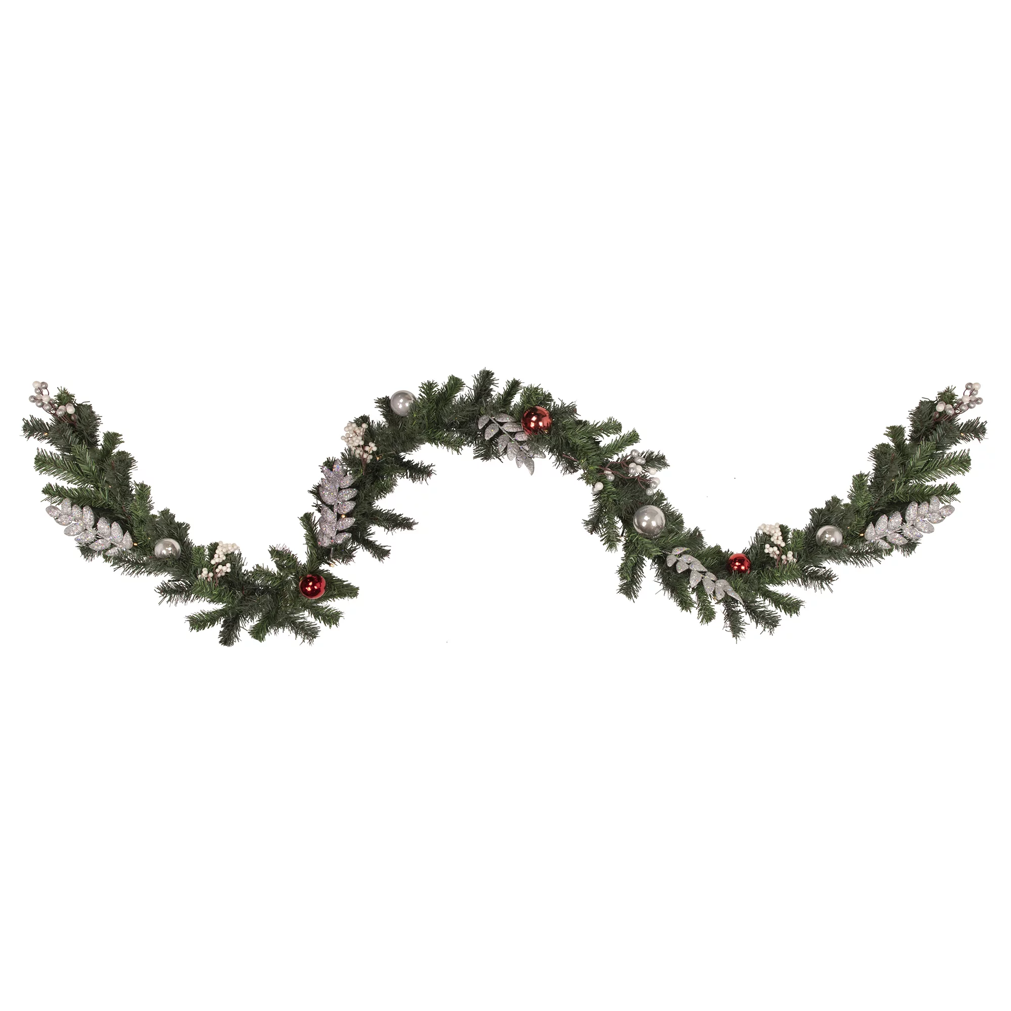 Northlight Pre-Lit Battery Operated Decorated Green Pine Christmas Garland - 9' - Warm White LED