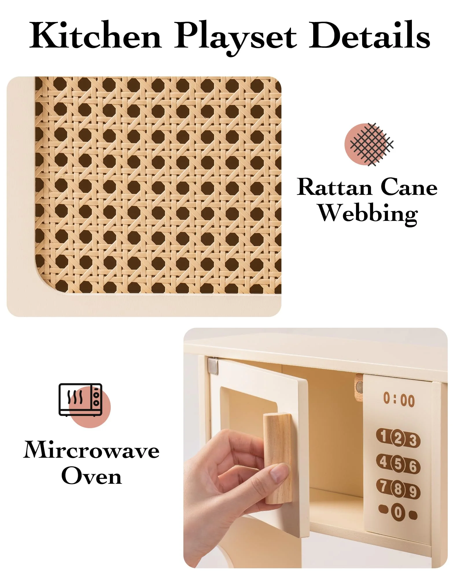 Robud Kids Wooden Play Kitchen Set Pretend Playset Toy with Ice Cube Dispenser for Kids Boys Girls Age 3+,Mocha