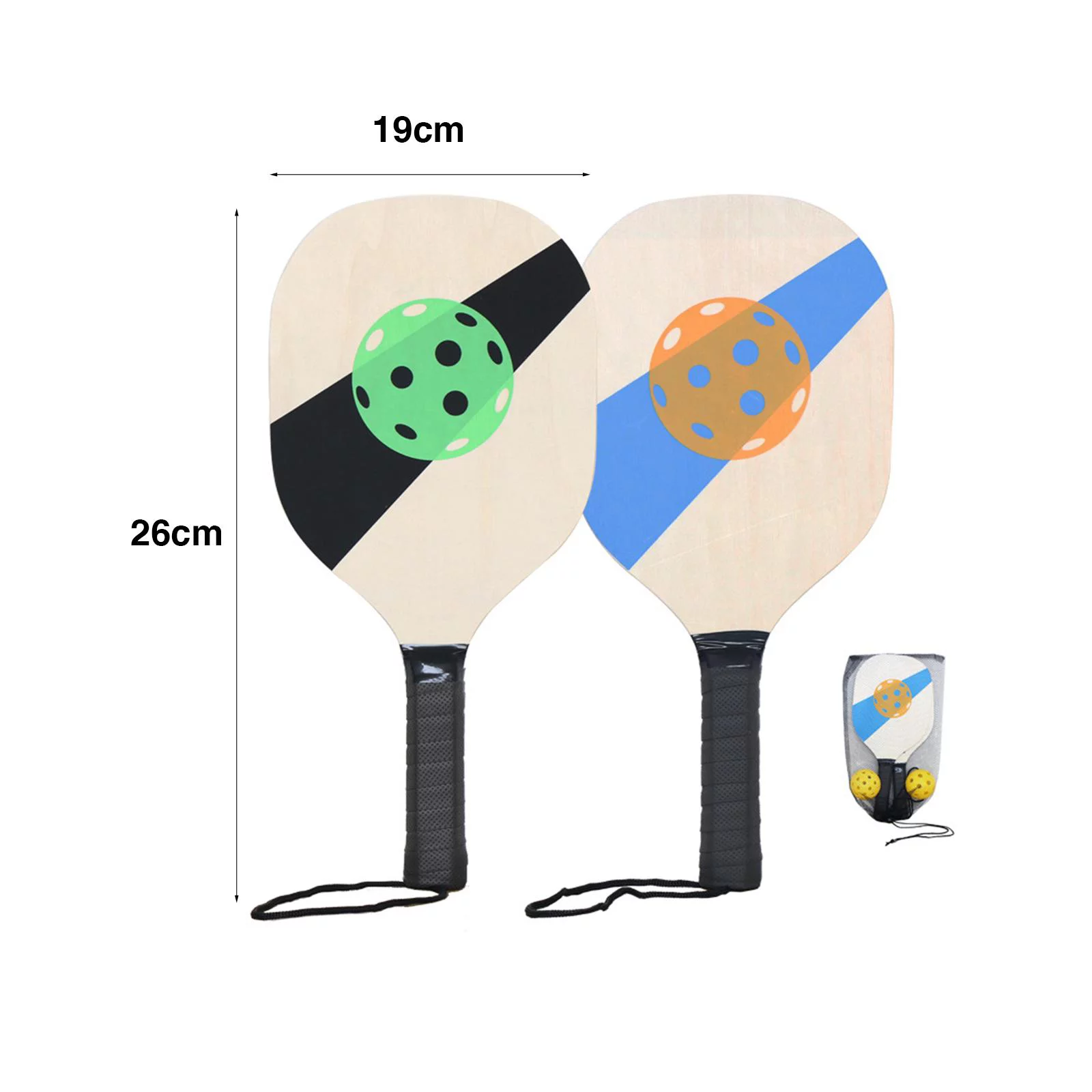 Pickleball Wood Paddle Set Beginner Racket Durable 2 Paddles 2 s Style C