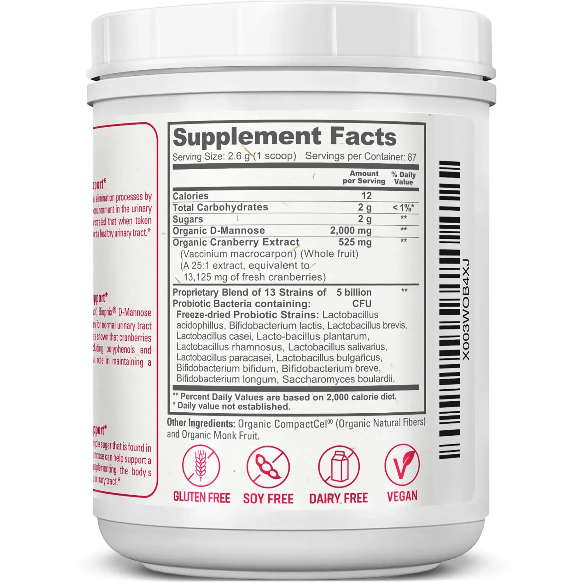 biophix Organic D-Mannose Plus Cranberry  Probiotics 8 oz 226.8 g