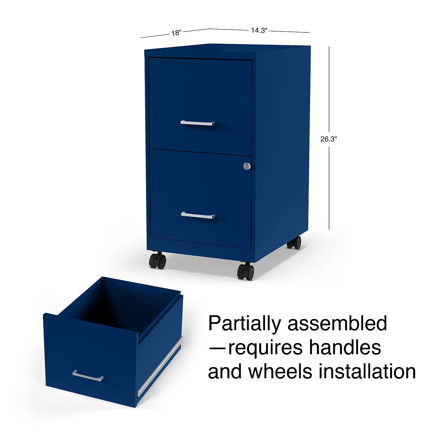 Staples 2-Drawer Light Duty Vertical File Cabinet Locking Letter Blue 18