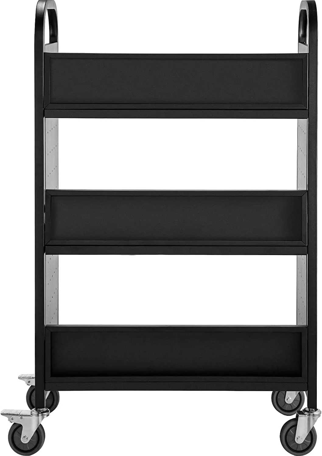 U-SHARE Book Cart, 200LBS Library Cart, 30x14x45 Inch Rolling Book Cart, Single Sided V-Shaped Sloped Shelves with 4 Inch Lockable Wheels for Home Shelves Office and School Book Truck in Black