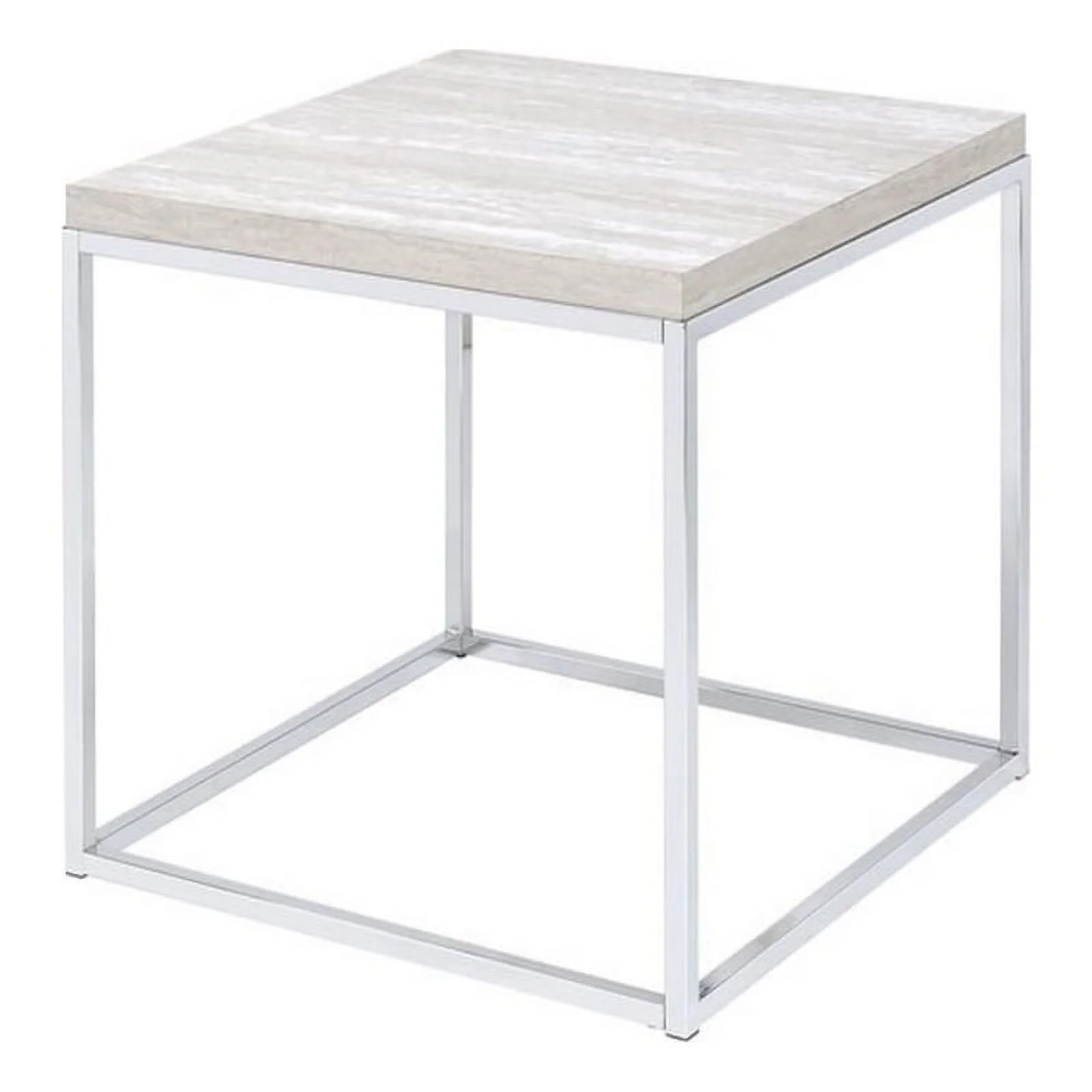 Bowery Hill Contemporary Square Wooden End Table in Chrome and White