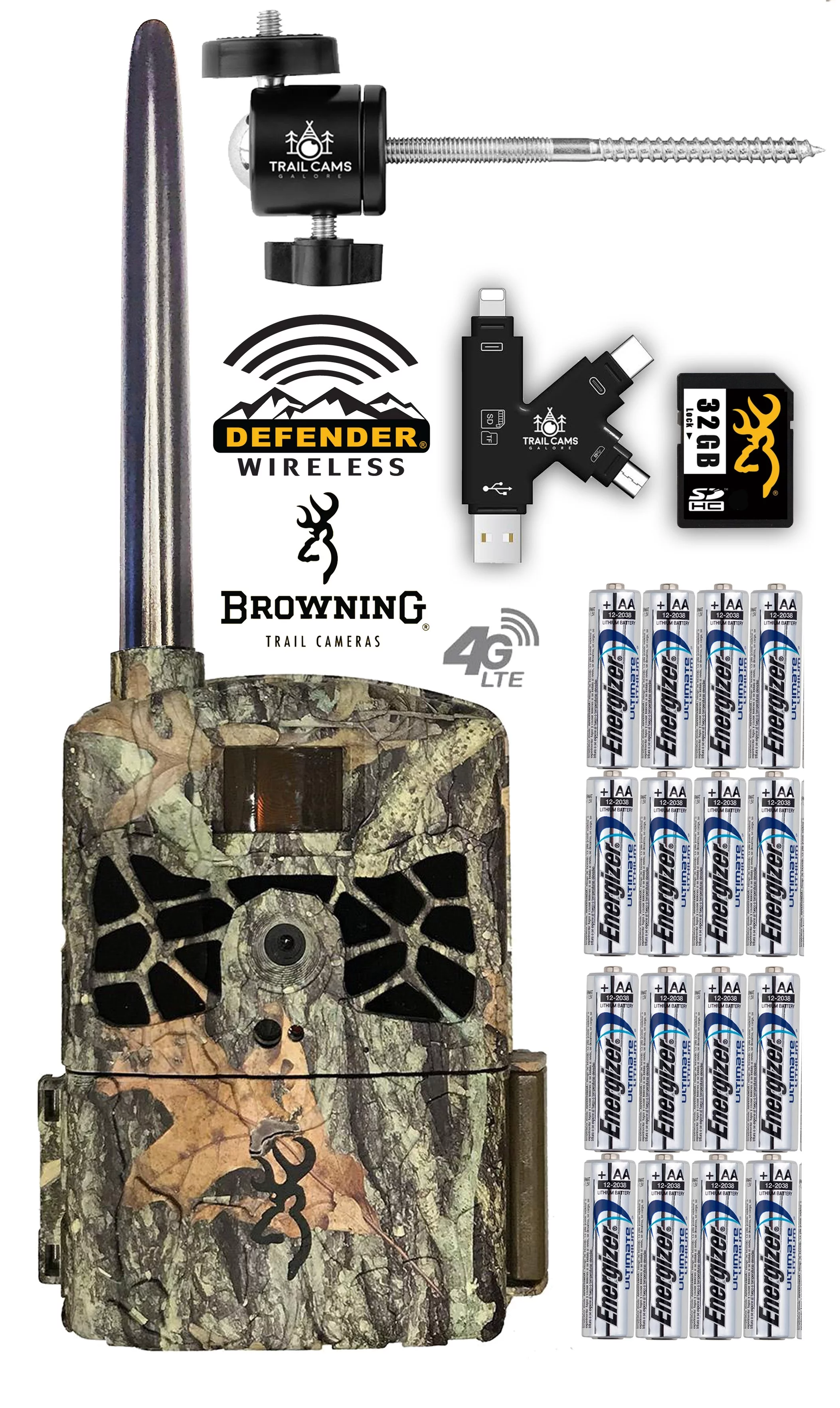 Browning Defender 4G LTE Cellular Trail Game Camera 20MP with Batteries, SD Card, Card Reader, and Mount Verizon