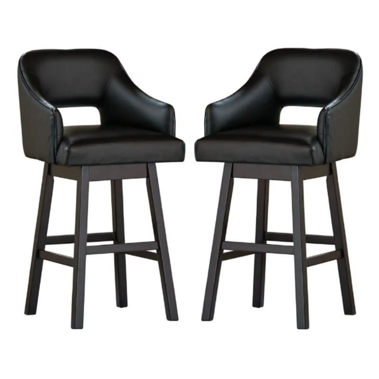 Home Square Swivel Wood Barstool in Black and Brown - Set of 2