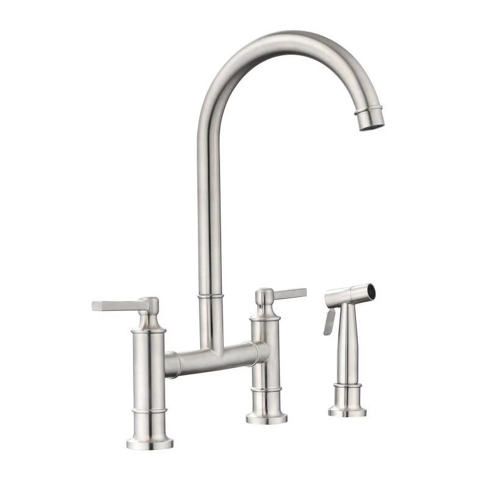 Double Handle Bridge Kitchen Faucet with Side Spray Brushed Nickel