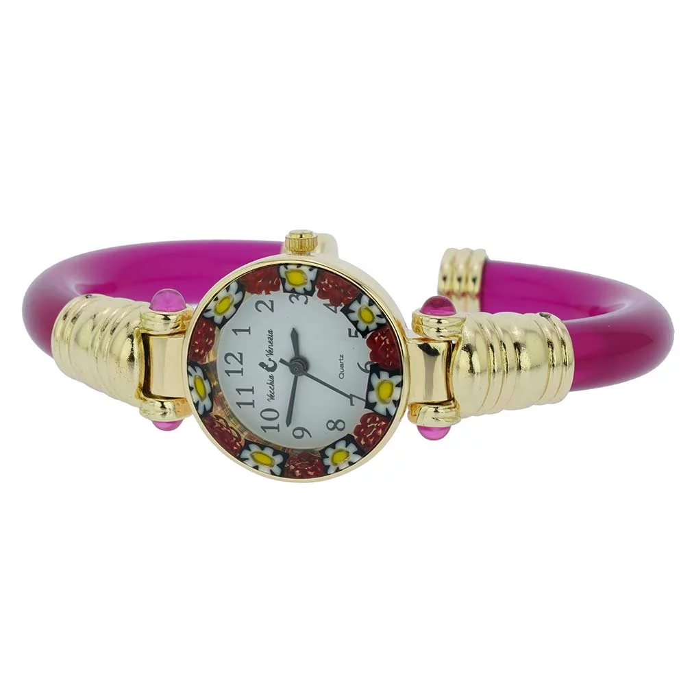 GlassOfVenice Murano Glass Millefiori Bangle Watch - Magenta