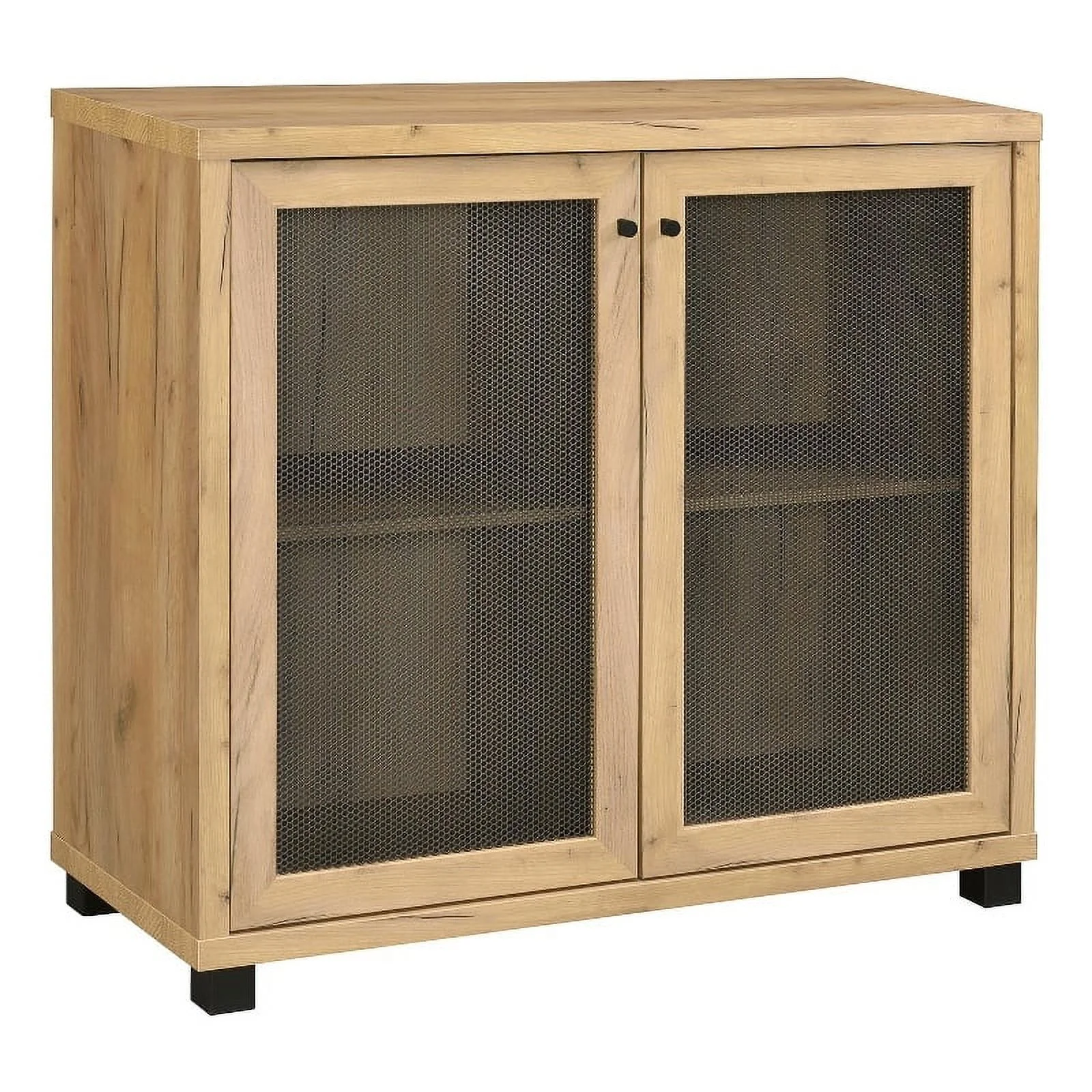Pemberly Row Wood Accent Cabinet with Two Mesh Doors Golden Oak