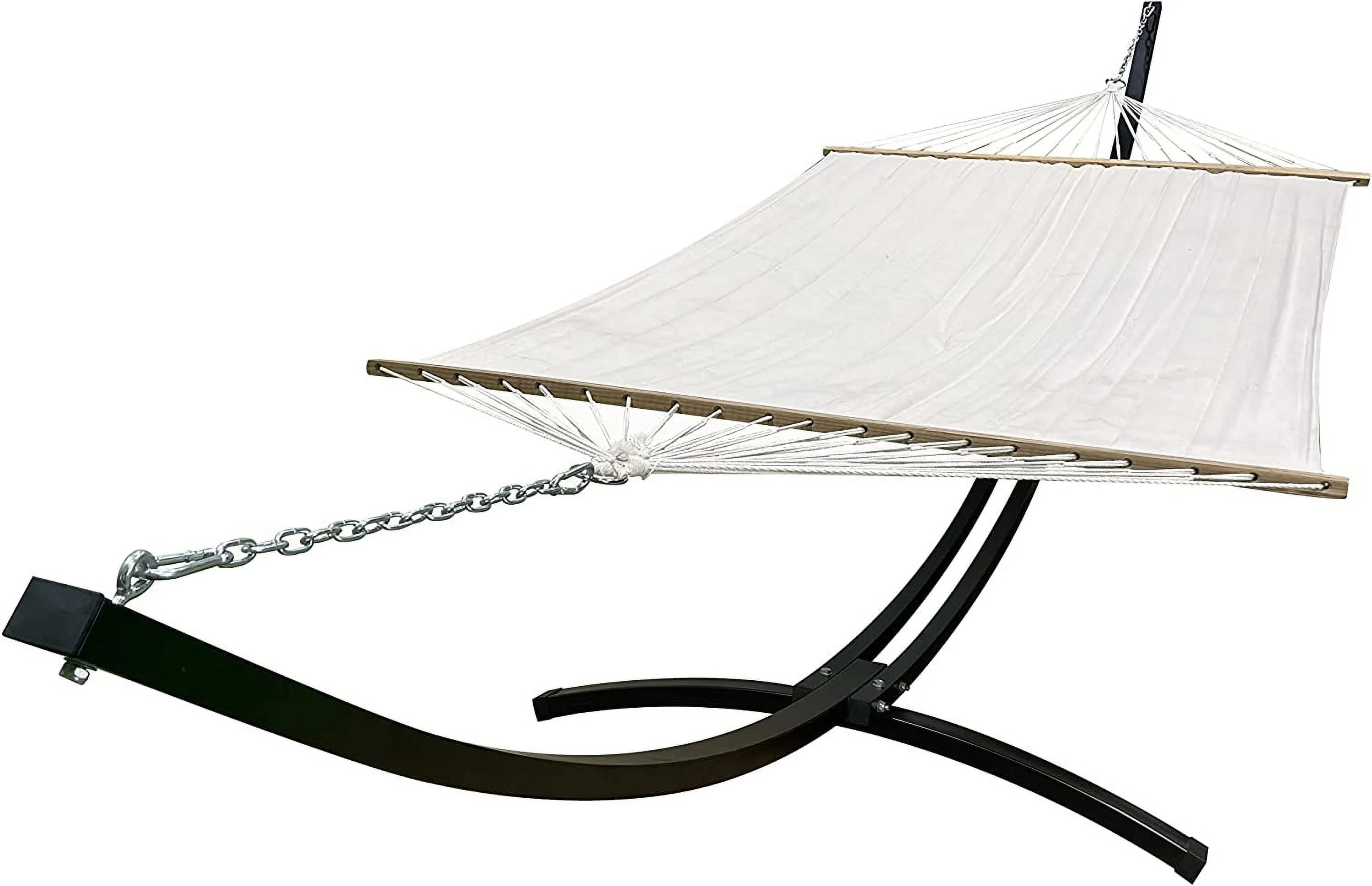 15 Ft. Indoor/Outdoor Heavy Duty Black Steel Arc Hammock Stand W/Premium Quilted Hammock Bed. (Beige)