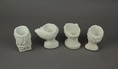 Things2Die4 Set of 4 Washed White Cement Indoor Outdoor Mini Head Planters