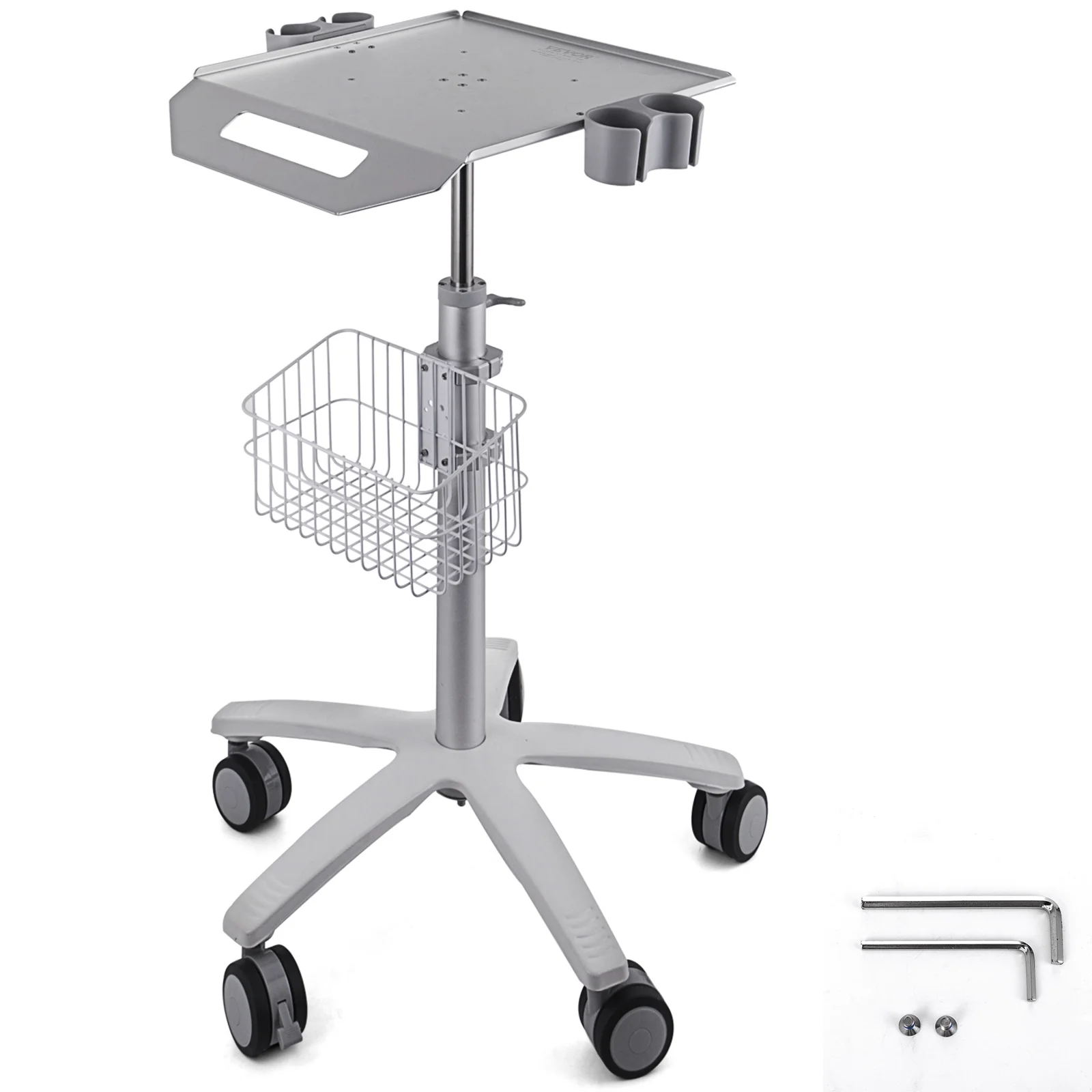 SKYSHALO Mobile Rolling Cart Height-Adjustable Medical Trolley Cart with Basket