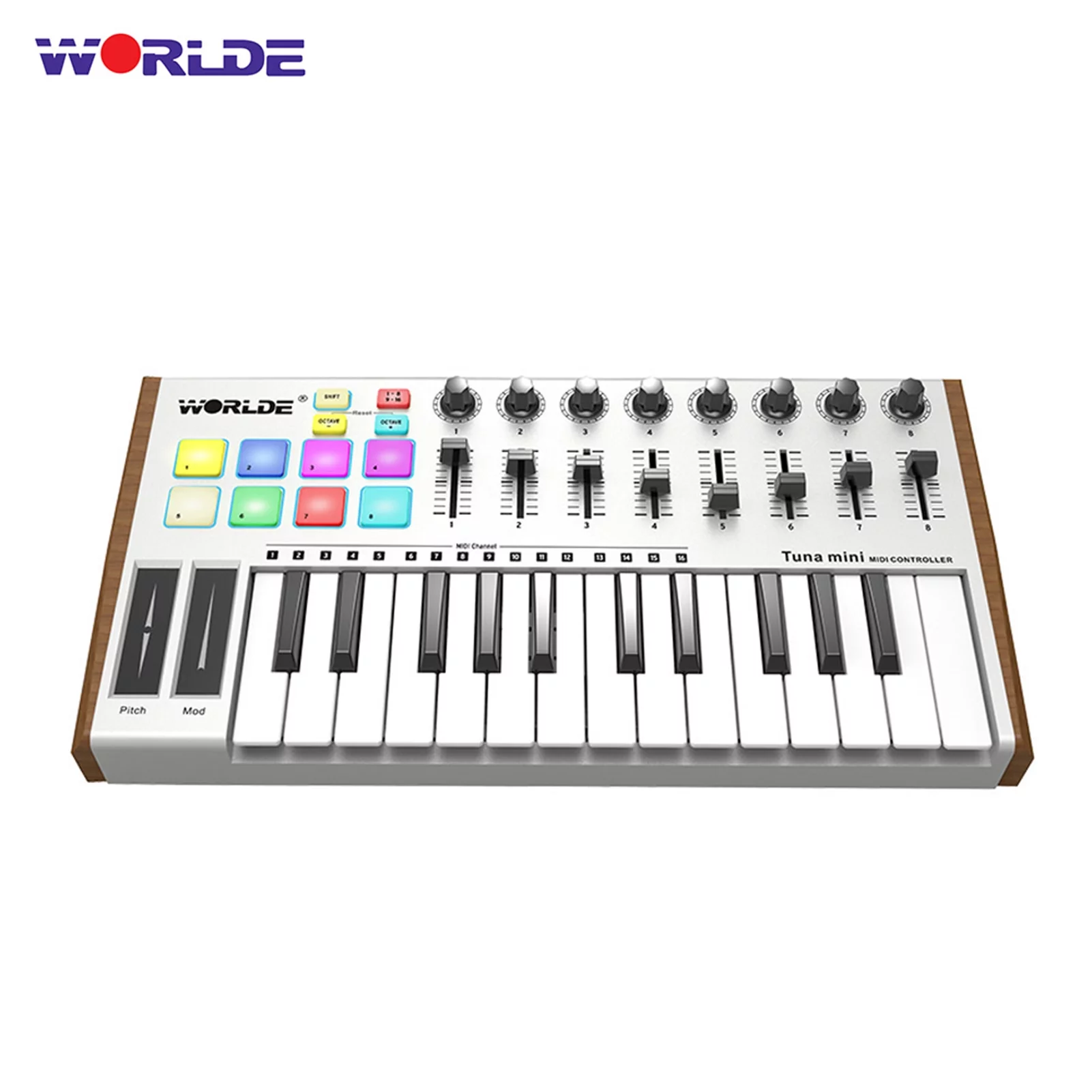 TUNA  Ultra-Portable 25-Key USB MIDI Keyboard Controller 8  Backlit Trigger Pads with 6.35mm Pedal Jack