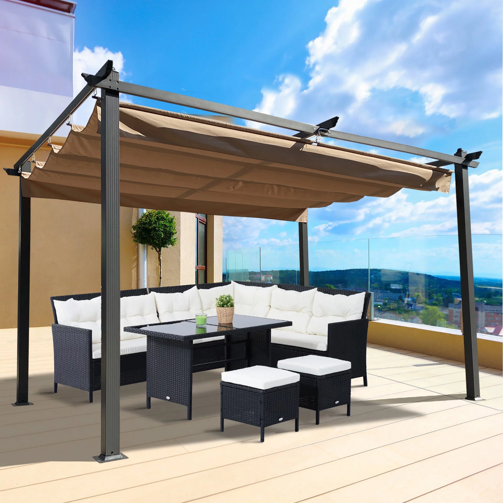 CoSoTower 13 X 10 Ft Outdoor Patio Retractable Pergola With Canopy Sun Shelter Pergola For Gardens, Terraces, Backyard
