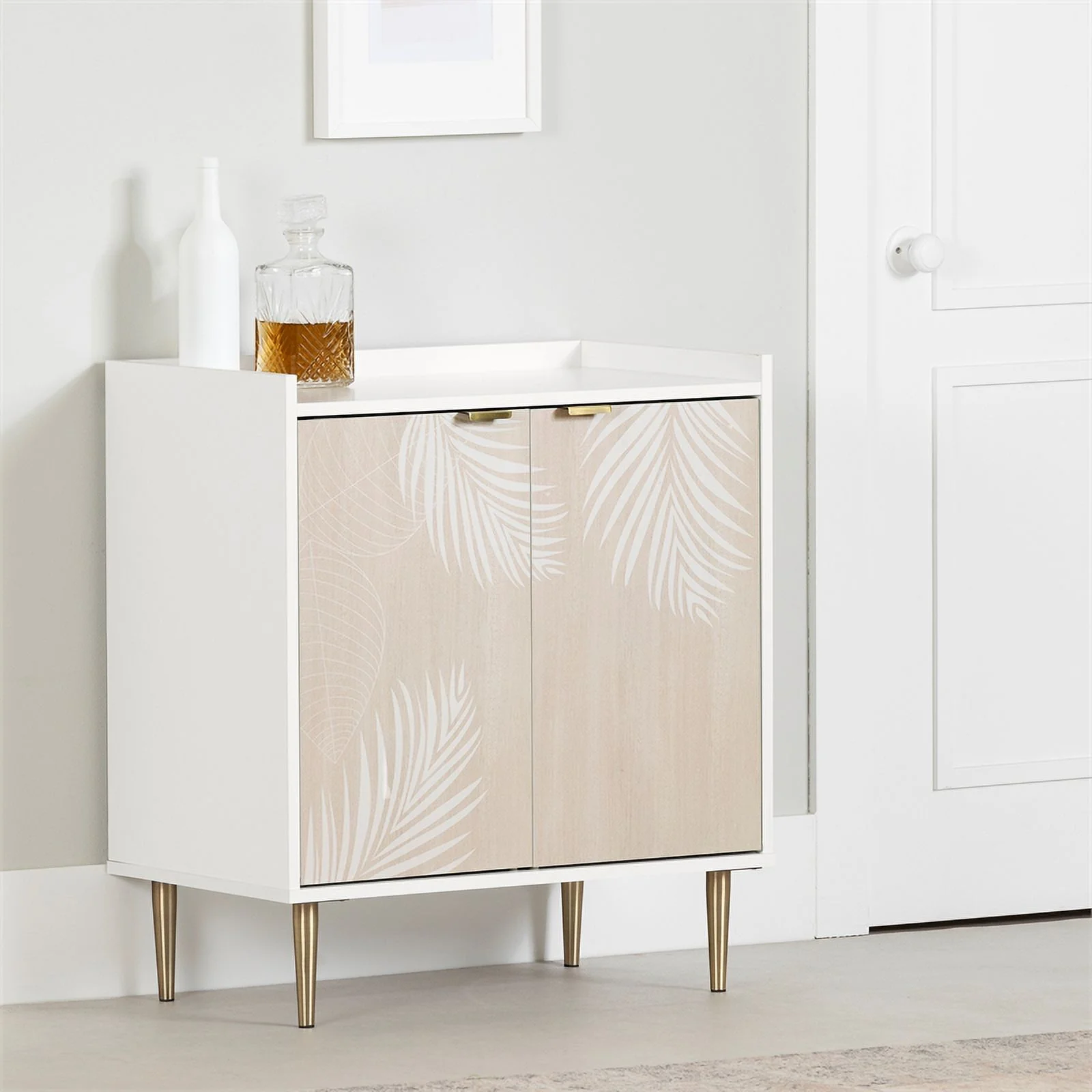 Pemberly Row Contemporary 2-Door Storage Cabinet White and Natural