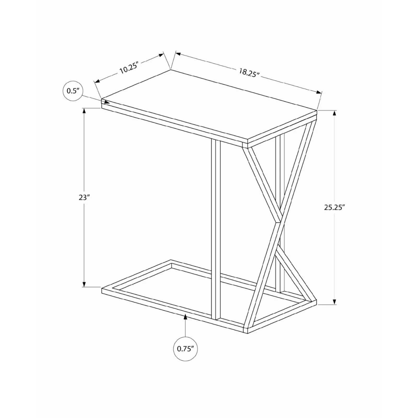 Accent Table C-shaped End Side Snack Living Room Bedroom Metal Brown