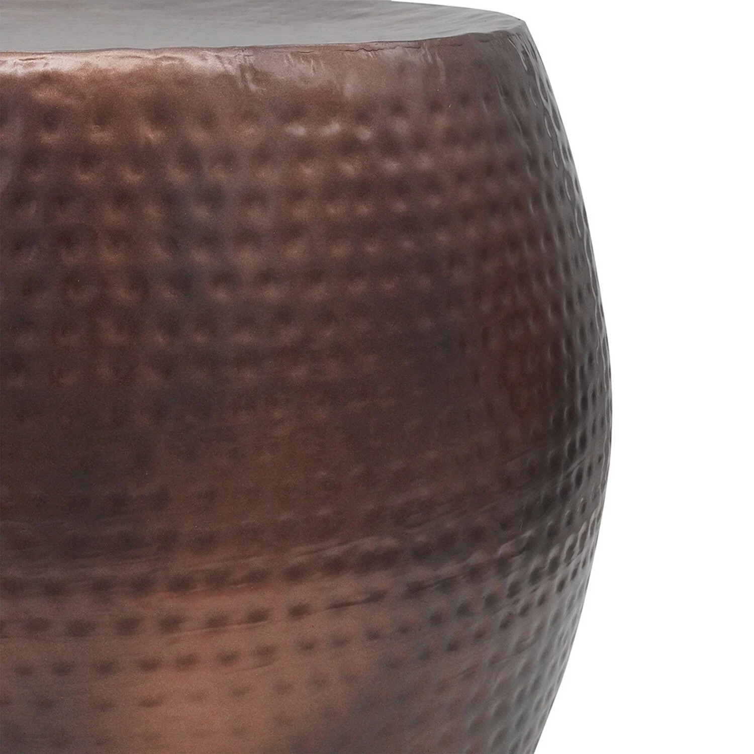 20 Inch Classic Iron Low Accent Table, Round Top, Drum Shape, Brown