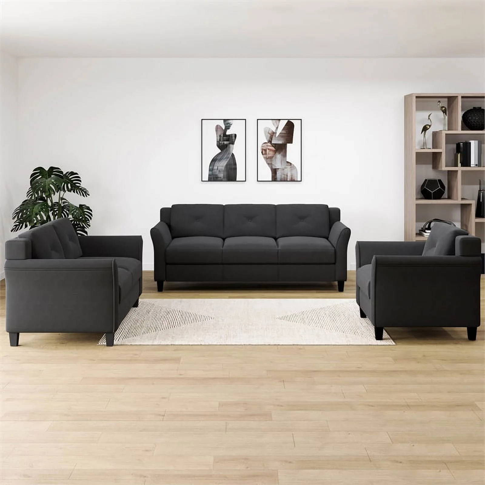 Home Square 2-Piece Set with Microfiber Chair and Sofa in Black