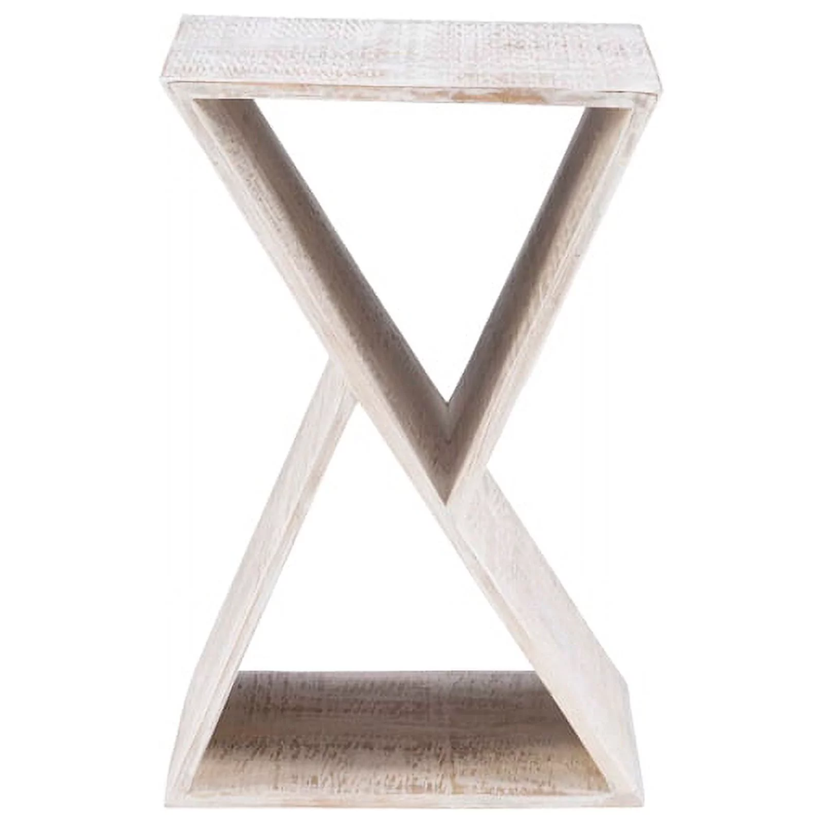 Pemberly Row Transitional Mango Wood Triangle Side Table in Whitewash