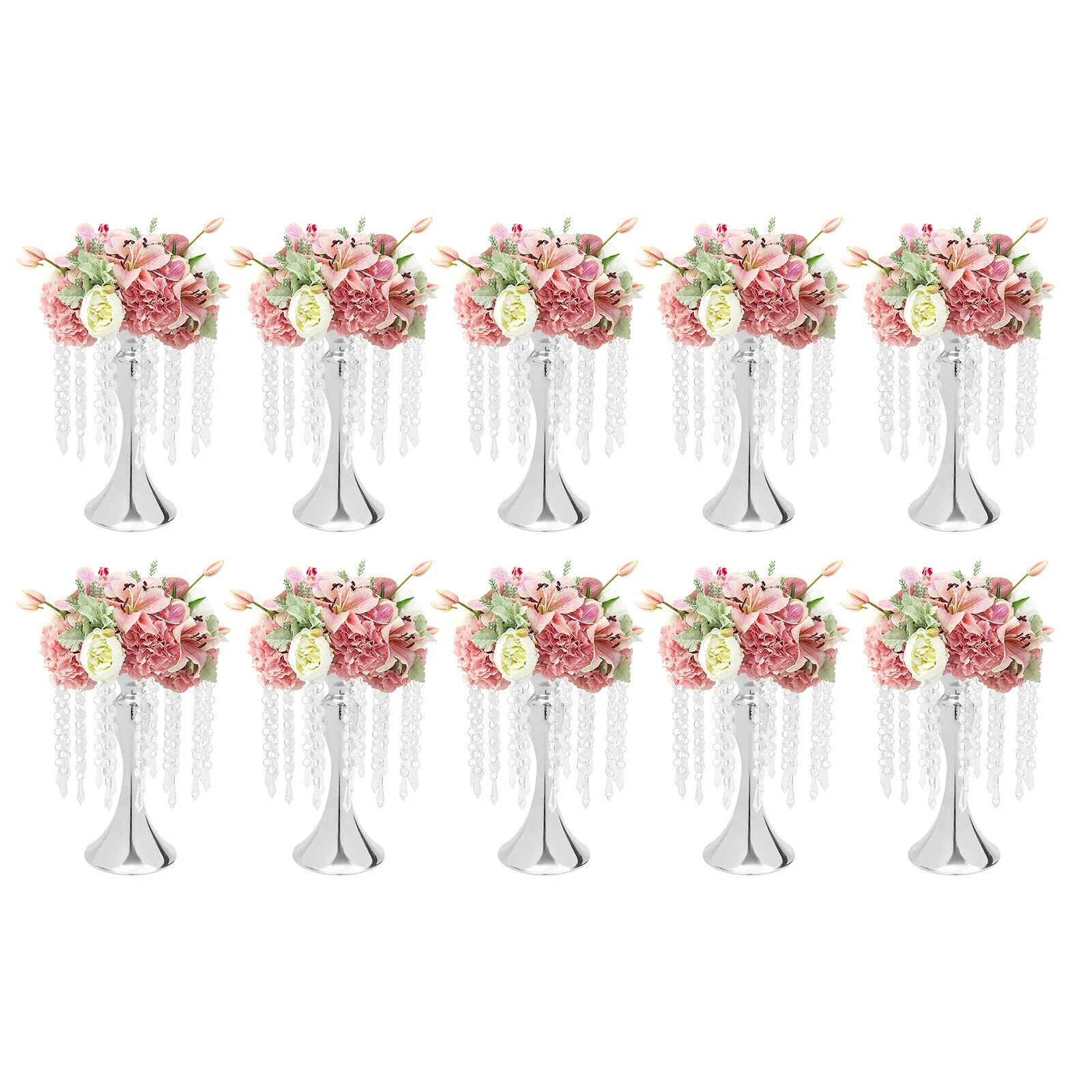 Silver Metal Flower Vases Crystal Flower Stand Wedding Centerpieces Party 10pcs