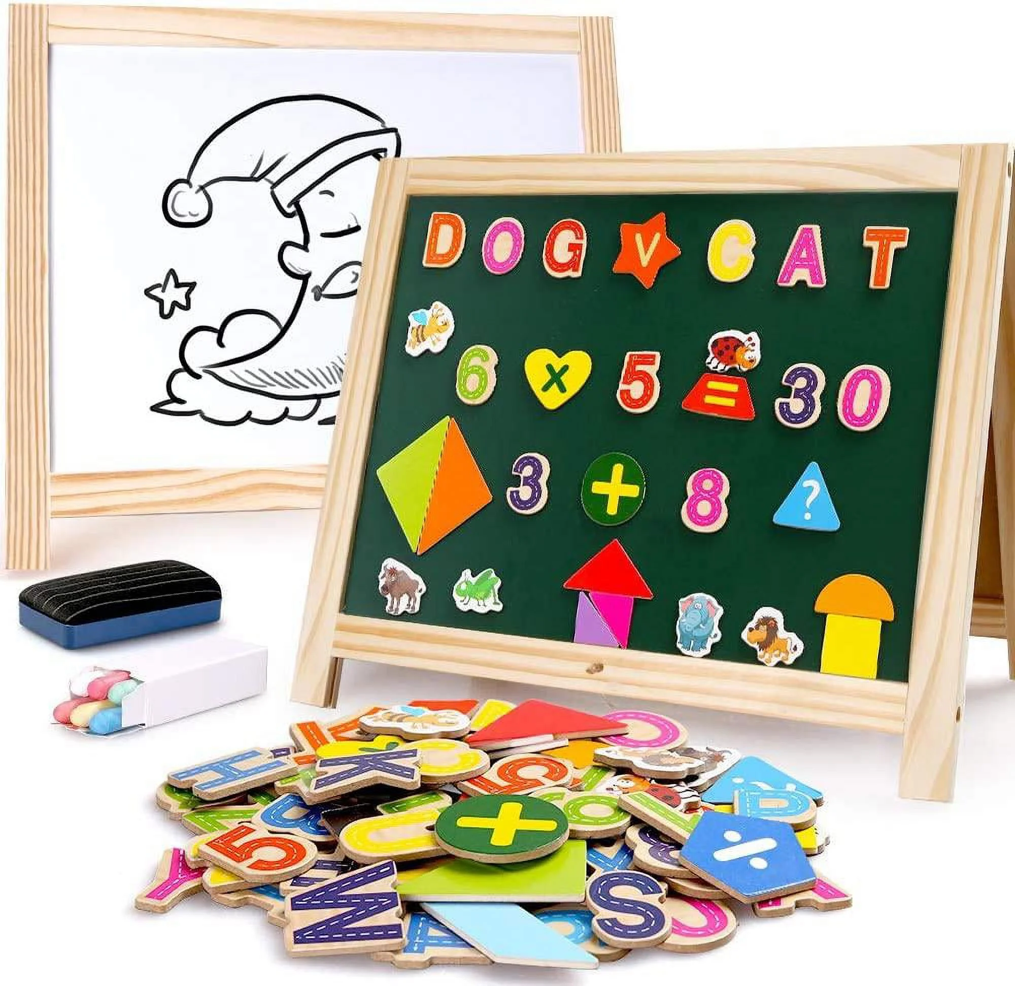 Wooden Art Easel 2 Sides Tabletop Drawing Board for Kids with Magnetic board