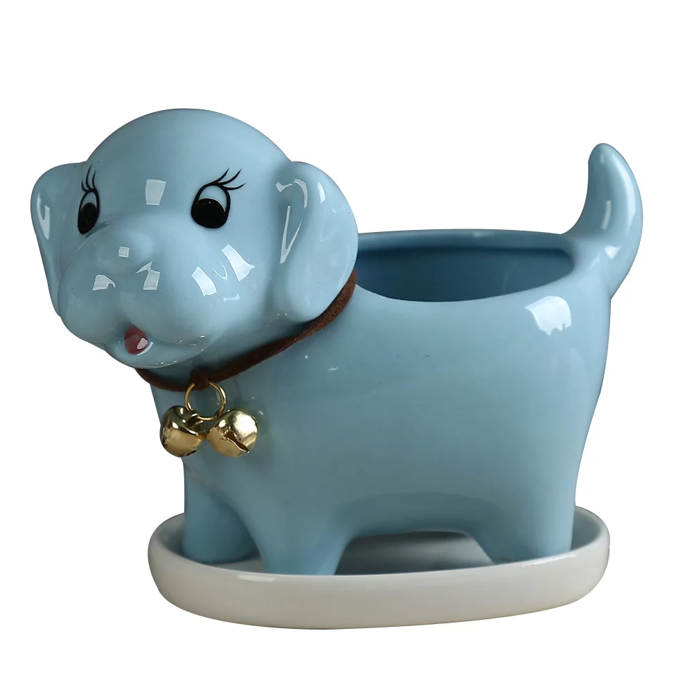 Gongxipen 1pc Flowerpot Ceramic Dog Shaped Green Succulent Planter Desktop Decor for Home Office (Sky-blue)