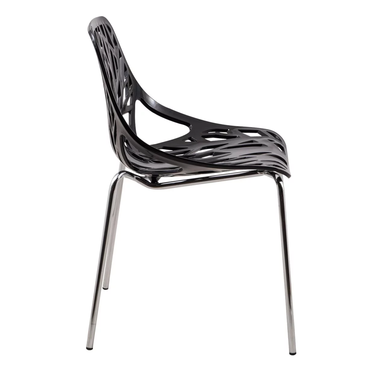 Modern Asbury Dining Chair with Chromed Legs, Set of 2 - Black
