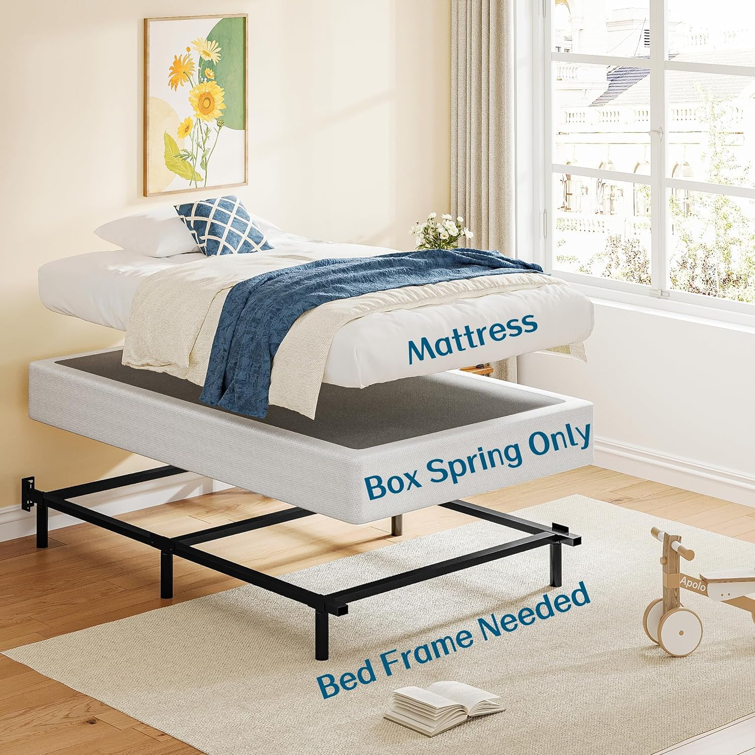 YILAN Twin-Box-Spring, 9 Inch Metal Twin Box Spring Only, Mattress Foundation Box Spring Twin with Fabric Cover, Easy Assembly, Noise Free, Non Slip