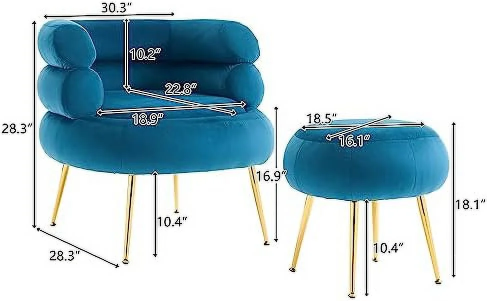 MQLIFEBOOM Accent Chair with Ottoman Modern Barrel Chair Set Midcentury Armchair with Blue Velvet Upholstery Club Chair with Footrest for Living Room  Bedroom  Reading Room