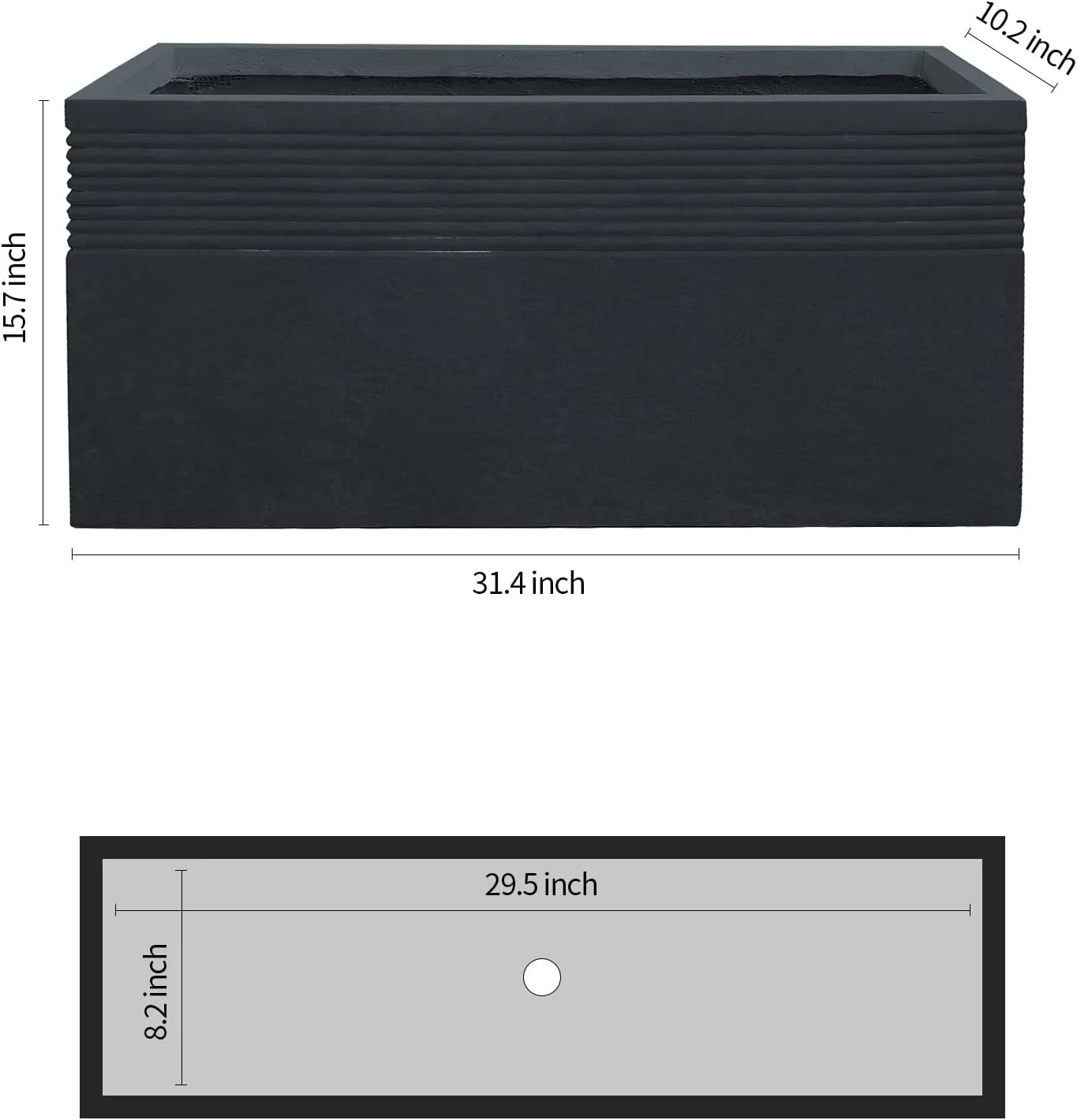 L Rectangular Charcoal Finish Concrete Planter, Outdoor/Indoor Lightweight Planters Pots With Drainage Hole, Modern For Balcony Patio Deck Living Room