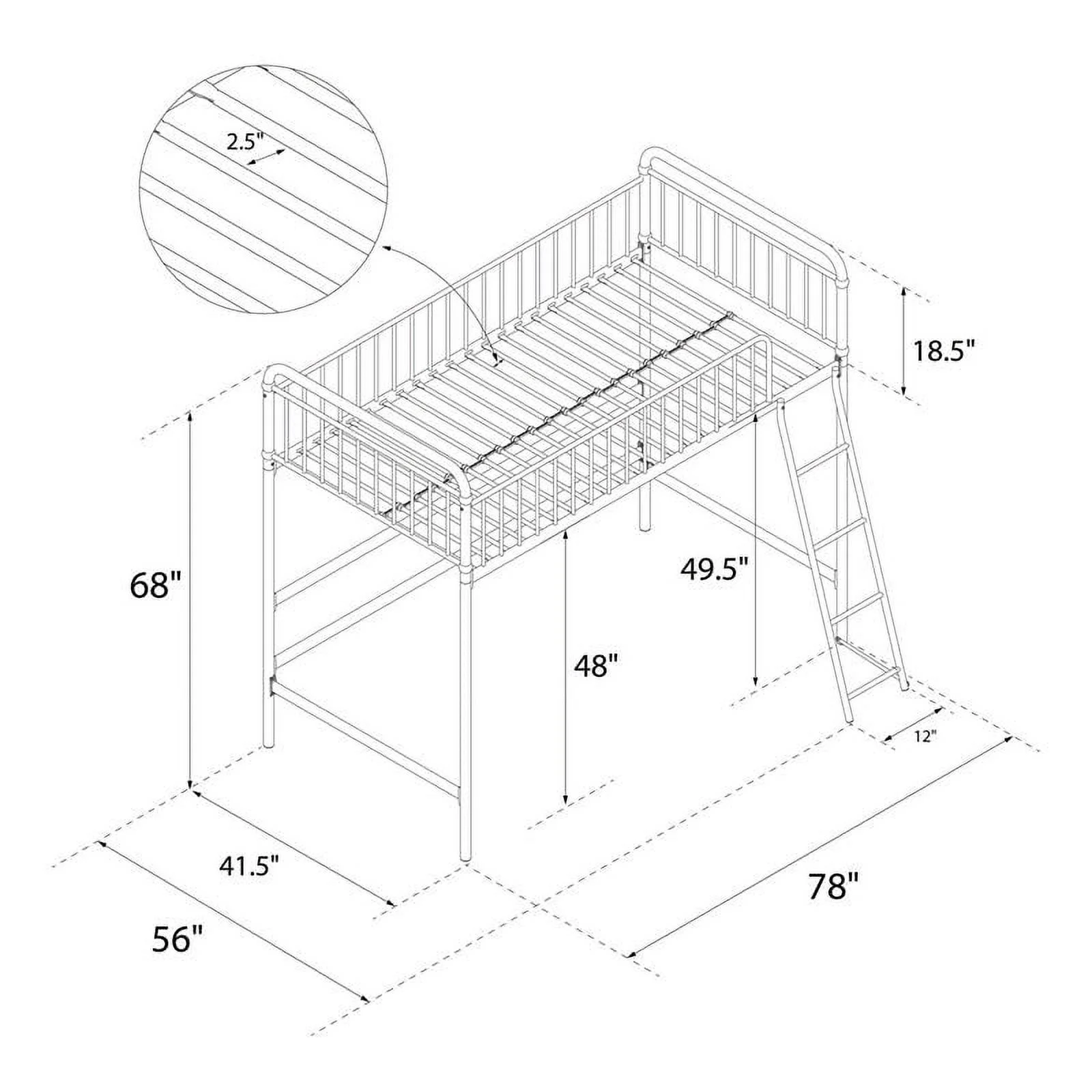 Max & Finn Karcey Twin Metal Loft Bed in White