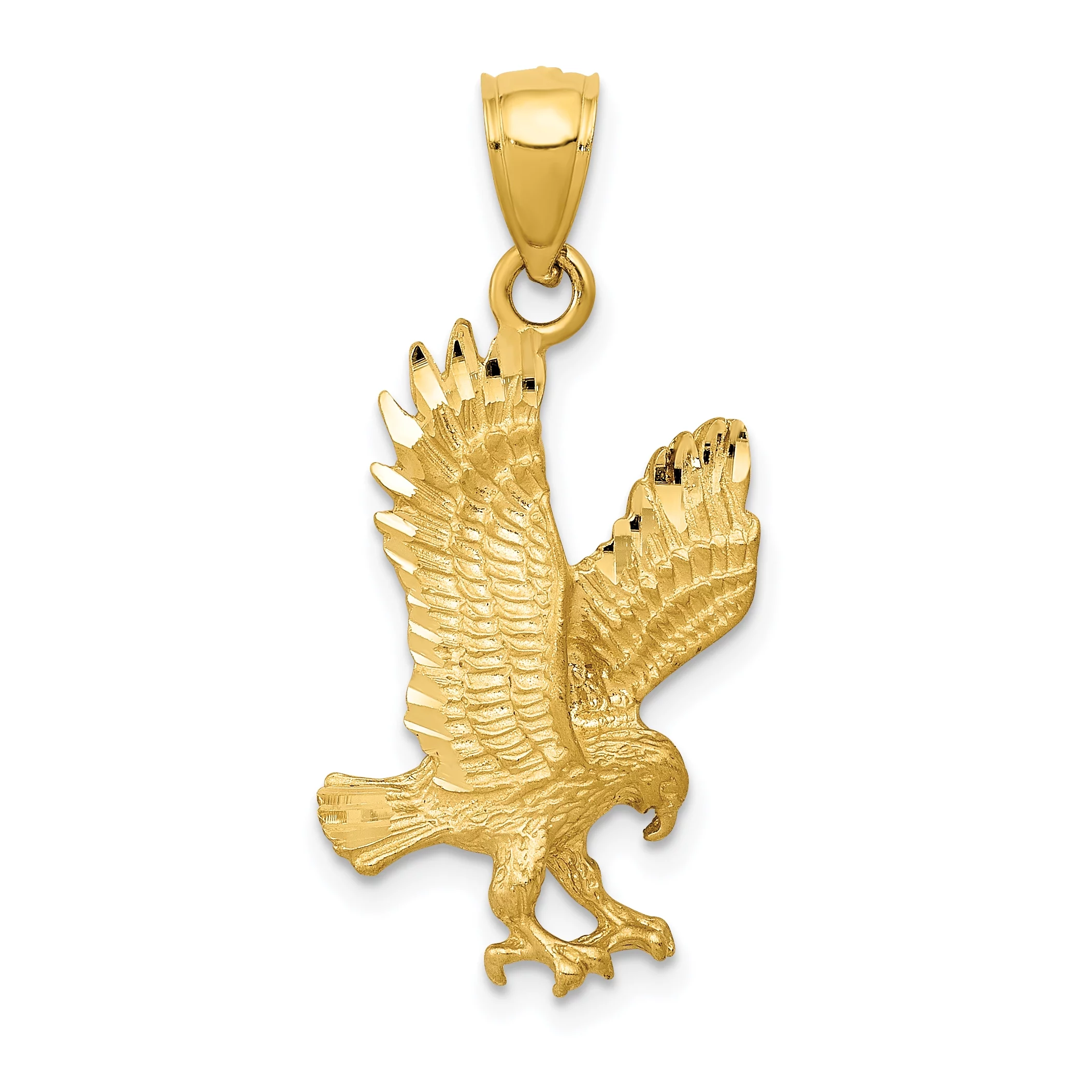 Carat in Karats 10K Yellow Gold Satin Diamond-Cut Eagle Pendant Charm (27.5mm x 14mm) With 14K Yellow Gold Lightweight Rope Chain Necklace 20''