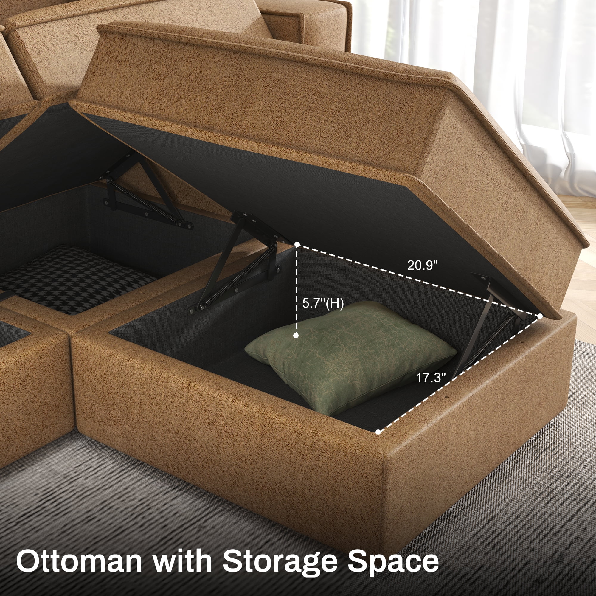 Nolany Reversible Sectional Sofa Couch L Shaped Sofa Modular 4-Seat Couch with Chaise, Caramel Microfiber