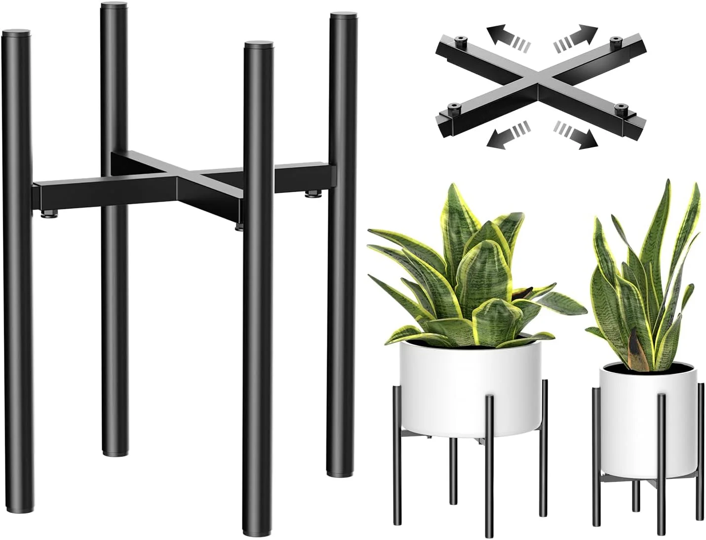 Plant Stand, Indoor Plant Stand Adjustable for 8 to12 inches Plant Pot, Metal Plant Stand For Indoor Plants Mid Century Stable Stylish Black Planter Stand for Outdoor, Black 1 Pack, Pot not Included
